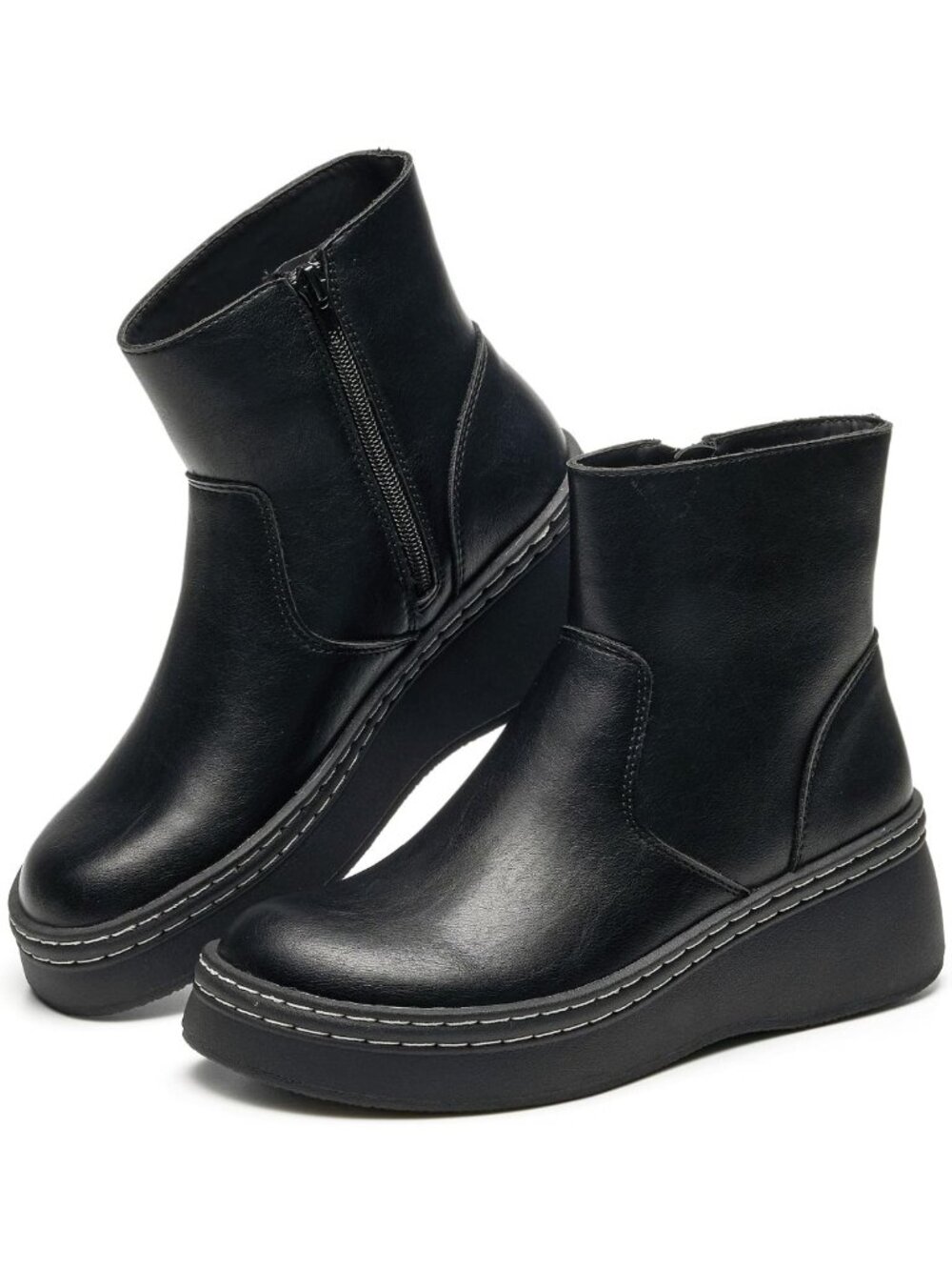 Stylish Genuine Leather Platform Ankle Combat Boots for Women - Trendy Footwear
